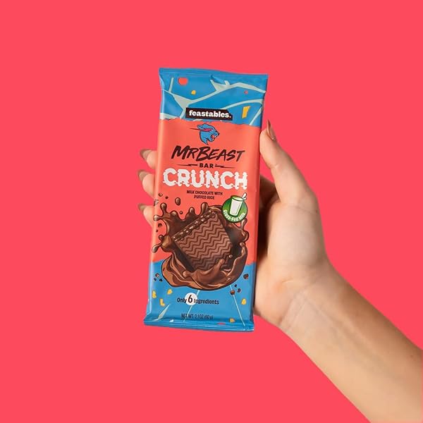FEASTABLES MILK CHOCOLATE CRUNCH BARS – MADE WITH GRASS-FED MILK CHOCOLATE AND ORGANIC COCOA. ONLY 6 INGREDIENTS, COUNT