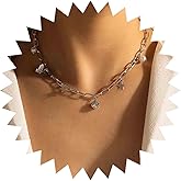 Andelaisi Boho Crystal Butterfly Choker Necklace Vintage Butterfly Star Necklace Silver Pearl Paperclip Necklace Personalized Star Pearl Dangle Necklace Jewelry for Women