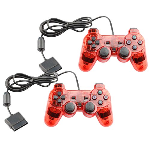 image for TCK TECH Controller for PS2 Playstation 2 Wired (Red) - 2 Pack