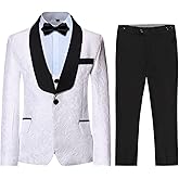 SWOTGdoby Boys 3 Pieces Suit Slim Fit Jacquard Tuxedo Formal Shawl Collar Jacket Vest Pants Ring Bearer Outfit Wedding Prom
