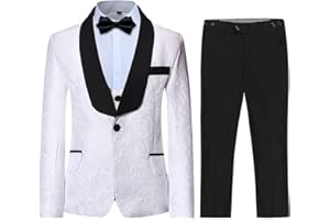 SWOTGdoby Boys 3 Pieces Suit Slim Fit Jacquard Tuxedo Formal Shawl Collar Jacket Vest Pants Ring Bearer Outfit Wedding Prom