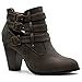 Premier Standard - Women's Buckle Strap Block Heel Ankle Booties, TPS Camila-62 v3 Brown Size 7