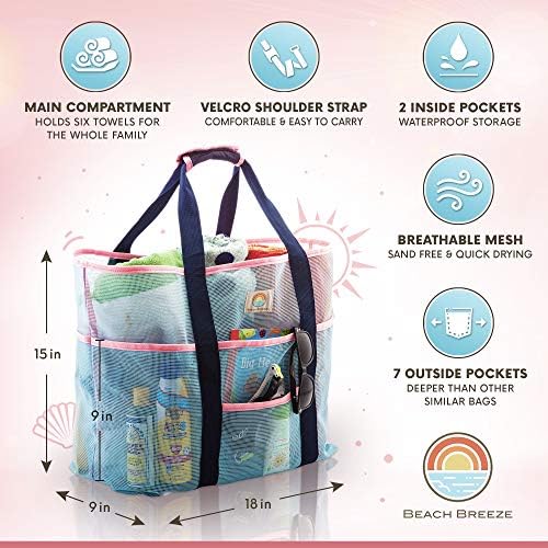 Mesh Beach Bag – Large Family Tote & Pool Bag - Extra Storage - 9 Oversized Pockets for Organization & Zippers, Comfortable Shoulder Strap - Stylish Blue and Pink - Women and Men 2 Mesh Beach Bag – Large Family Tote & Pool Bag - Extra Storage - 9 Oversized Pockets for Organization & Zippers, Comfortable Shoulder Strap - Stylish Blue and Pink - Women and Men