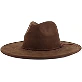 LIDHAY Big Wide Brim Fedora Hats for Women Men Western Suede Hat Large Felt Panama Hat Rancher Hat