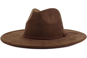 LIDHAY Big Wide Brim Fedora Hats for Women Men Western Suede Hat Large Felt Panama Hat Rancher Hat