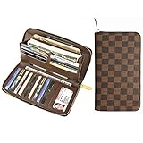 Miracle Large Capacity Checkered Zip Around Travel Wallet and Phone Clutch - RFID Blocking with Card Holder Organizer for Men Women (Brown)