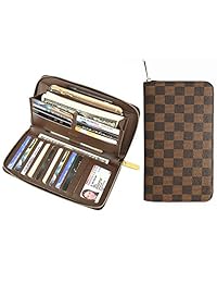 Miracle cartera de viaje con cremallera a cuadros de gran capacidad, bloqueo RFID con soporte para tarjetas, organizador para hombres y mujeres L