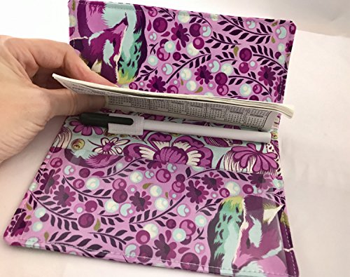 Duplicate Checkbook Cover Register with Pen Holder - Tula Pink Chipper Fox Nap in Raspberry
