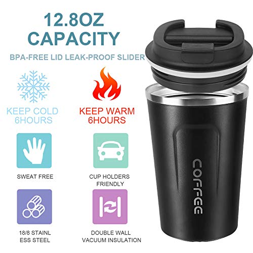 Flintronic Kaffeebecher to go, 380ML Thermobecher Doppelwand Isoliert, Kaffeetasse mit Auslaufsicherem Deckel, Kaffeetasse Thermobecher Isolierbecher,Kaffeebecher Edelstahl Travel Mug für Kaffee e Tee – Bild 3