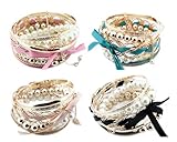 BONAMART ® Set Of Multilayer Braided Bow Faux Pearl Bead Bracelet Bangle Jewelry