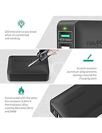 RAVPower - Cargador rápido con 4 puertos USB de 40 W y carga rápida 3.0, Negro