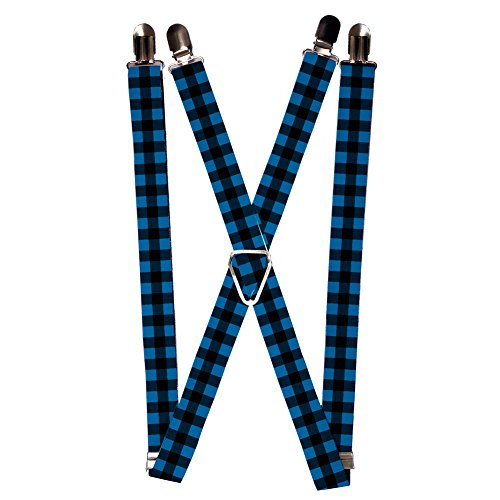 Black and Blue Checkered Flag Plaid Checkers Suspenders