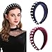 AWAYTR Velvet Padded Pearl Embellished Headband Large Padded Velvet Races Goth Wedding Headpiece for Women (Wine red+Navy Blue)