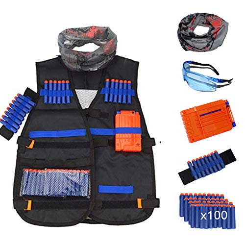 Fresh Household Kids Tactical Vest Kit, Tactical Vest Jacket Kit for nerf N-Strike Elite Series with 100 Darts Bullets1Pcs 7-Dart Quick Reload Clips 1Pc 8-Dart Wrist Band 1 Pc Goggles 1Pc Wrist Band - Thumbnail 7