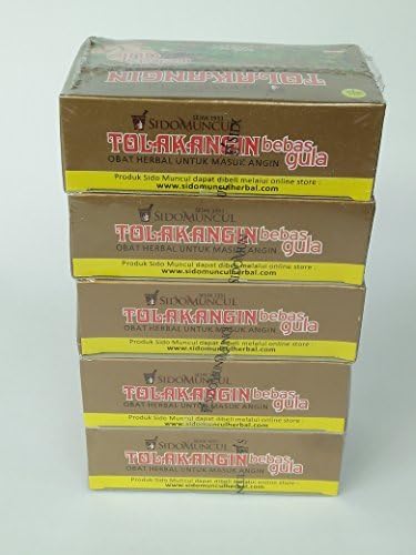 Sugar Free Sido Muncul Tolak Angin Herbal Bebas Gula with Royal Jelly 5-ct, 75 Ml/2.5 fl oz (Pack of 5) by Tolakangin