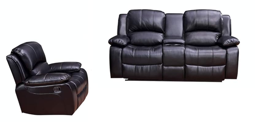Betsy Furniture Black Bonded Leather Recliner Sofa Loveseat Set