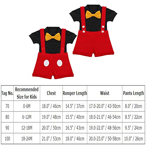 Mickey-outfit voor pasgeborenen, uniseks, voor de eerste verjaardag, rompertje, vlinderdas, bretels, shorts en… - Image 8