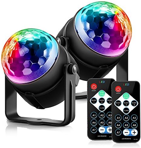 ACCEWIT Disco Lights, Sound Activated Stage Lights for Party & DJ, 7 Lighting Colors Rotating Motive and Flash Mode Available, Remote Crystal Disco Lights for Kids, Party, Clubs, Celebrations, 2-Pack