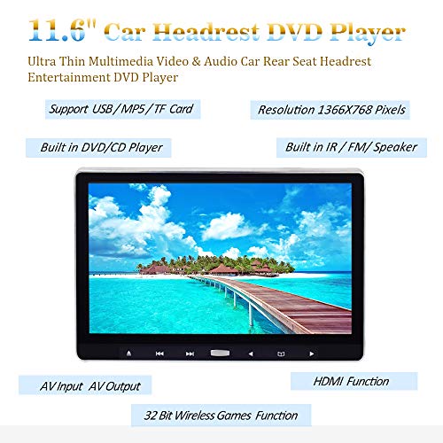 NOAUKA 11.6" Headrest DVD Player Car DVD Player Rear seat Multimedia Display Monitor HD IPS Screen Headrest Screen Built-in Speaker Resume Function with HDMI, Remote Control, IR Headphone