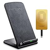 Fast Wireless Charger ivolks Leather Cordless CellPhone Rapid Charger With Receiver Portable QI Charging Stand Pad for for Apple iPhone X/8/8Plus/7/7 plus/6s/6s Plus/6/6 plus/5s/SE,Samsung Galaxy etc