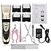 Pet Grooming Clipper Kits ShineMore Low Noise Rechargeable Cordless Quiet Pet Groomer with 4 Comb Attachments and 4 Extra tools for Dogs Cats and Other Family Pets (Black + Gold)