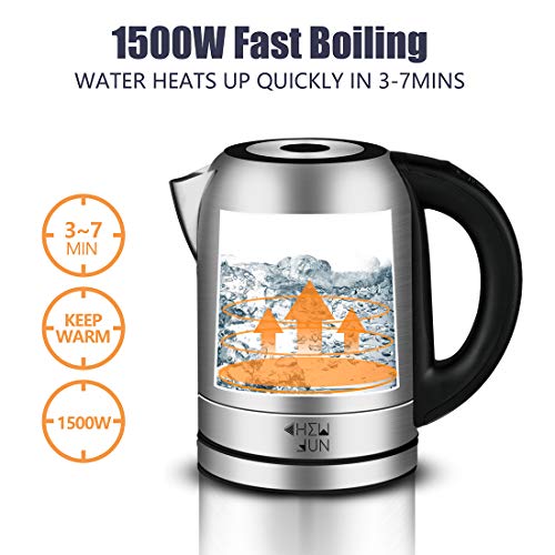 1500W Automatic Electric Kettle(BPA-Free)with Temperature Controls, 304 Stainless Steel 1.7 Liter Cordless Fast Boil Tea Kettle with OTTER Thermostat Tech, Auto Shut-Off and Boil Dry Protection, Easy to Clean by CHEW FUN