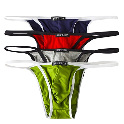 Men's Modal Comfortable G-string Thongs Sexy Low Rise Bikini Briefs Underwear Pack of 4 (XL, 4pcs T-back (red/lightgray/green/navy))