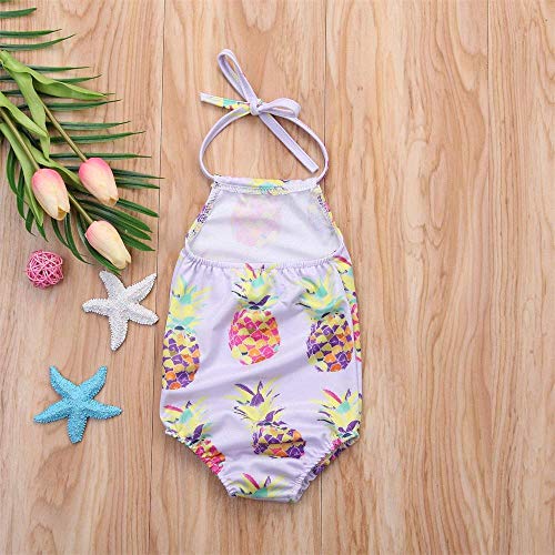 Ritatte Infant Toddler Baby Girls One-Piece Swimsuit Pineapple Printed Backless Halter Swimwear for Beach (Purple, Size:80(6-9M))