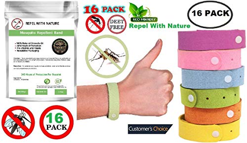 Mosquito Repellent Bracelet, Insect Repellant 16 Pack for Kids & Adults Organic Citronella Bands Wrist Ankle Natural Product, Anti Mosquito Bracelets, Eco Friendly Resealable, Bug Bands 9.5 inches