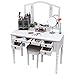 SONGMICS Vanity Set Tri-folding Mirror Make-up Dressing Table Cushioned Stool 5 Drawers White URDT108M
