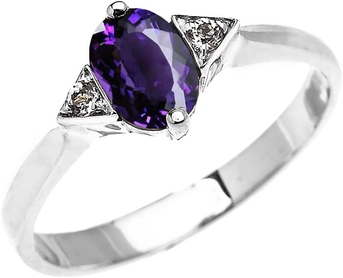 14k White Gold Solitaire Amethyst and White Topaz Proposal/Engagement Ring