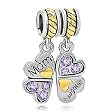 CharmSStory Mom Daughter Heart Love Dangle Charm Beads For Snake Chain Bracelet (Purple)
