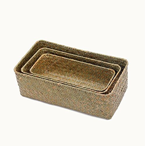 Woven Baskets Rectangular Natural Color Set of 3 Seagrass Material