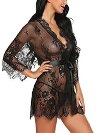 Ababoon - Kimono de encaje para mujer, diseño de albornoz