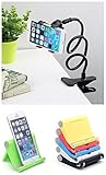 eShopMind Universal Cell Phone Clip Holder Bracket Flexible Long Arms for iPhone, GPS Devices, Fit On Desktop Bed Mobile Stand for Bedroom, Office, Bathroom, Kitchen - Black