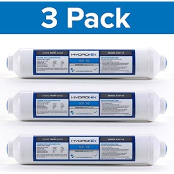 Hydronix 3 Pack ICF-10 Reverse Osmosis Post Polishing, Fridge & Ice Inline Coconut GAC Water Filter, 2000 Gal 1/4 NPT