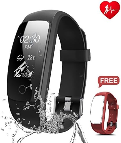 Fitness Tracker, Ronten R7 Plus Activity Tracker With Heart Rate Monitor, Waterproof Fitness Watch, Wireless Bluetooth Smart Bracelet with Replacement Strap for Android &amp; IOS (Black+Red(strap))