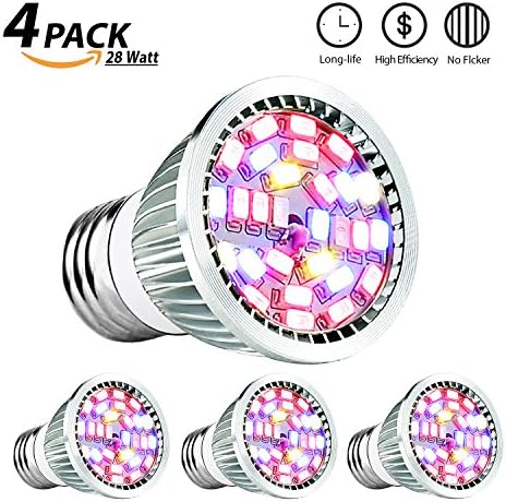 Grow light, LED grow plant light Bulb, UTTERBEST grow lights Full Spectrum Grow lamp for Hydroponic Plants, Succulent plant, Flowering Plant Vegetables, Greenhouse Organic, Pack of 4(28W E26)