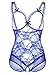 XIMAN Women Plus Size Open Cup Crotchless Teddy Sexy Lingerie (USXXXXL=Tag XXXXXL, Blue)