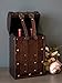 Twine Antique Wooden Decorative Box with Lid and Handle, Wine Accessory Sets, Wood, Faux Leather, Brass Accents, 2 Bottle