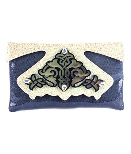 SAISHA Womens Clutch ( Gold & Black )