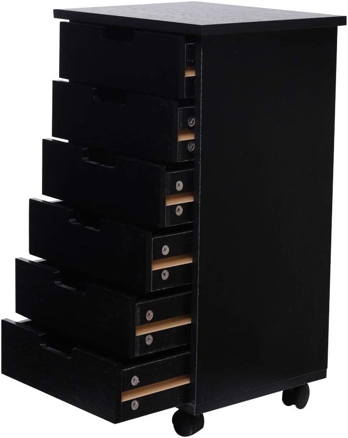 Amazon Com 6 Drawer Mobile Wood Filing Cabinet Multifunctional Cart Storage Cabinet For Closet Home Office Organization Furniture Black 4 360 Wheels Office Products
