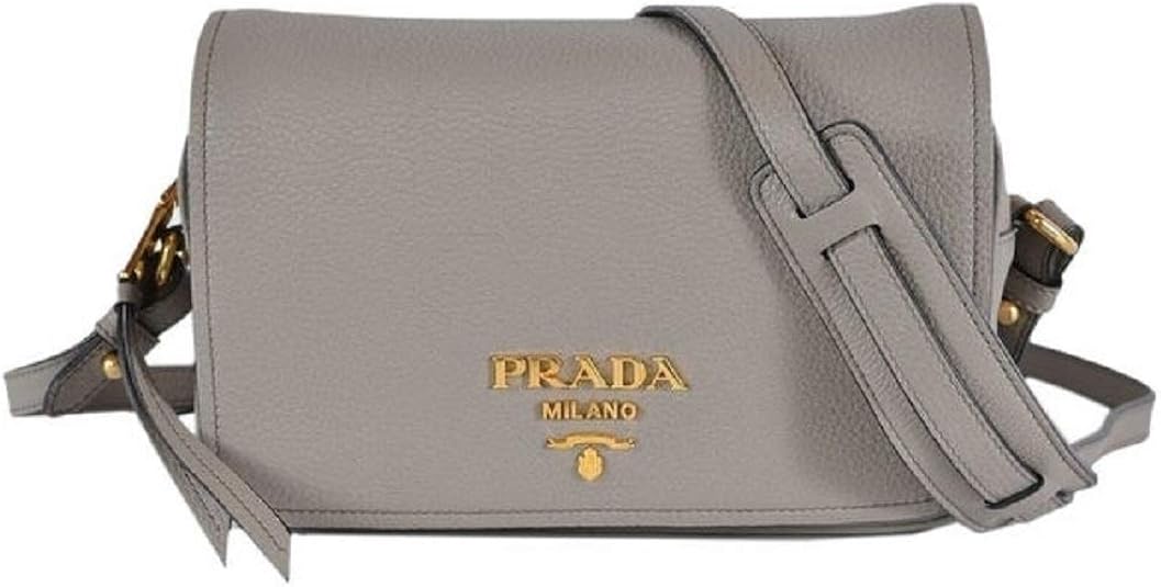 Prada Womens Vitello Phenix Shoulder Flop Grey Leather Crossbody Bag