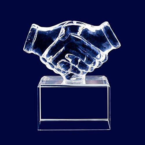 The Twin Company Customize Laser Engraving Crystal Glass Trophy Hand Shake Friends Business Award for Recognition with or Without Engraving