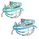 JOVIVI Multilayer Charm Infinity Love Best Friend Wish Wrap Cuff Bracelet ,2pc (Deep Blue&Light Blue)