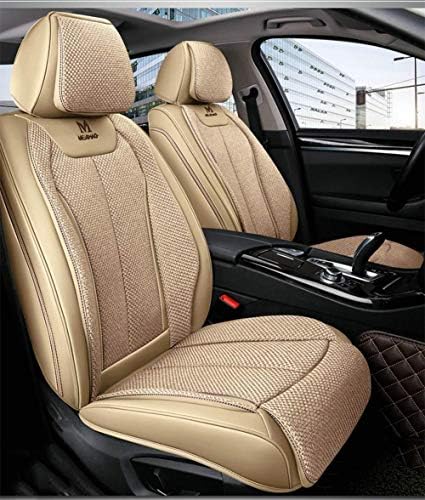 Four Season Full Set Of Universal Car Seat Covers, Comfortable And Breathable Linen Seat Cover, Adjustable Detachable Seat Cushion (Color : Beige)