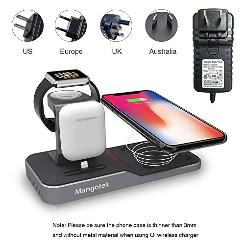 Mangotek Apple Watch Stand Wireless Charger for iPhone and iWatch, 4 in