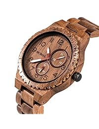 BEWELL W154A - Reloj de pulsera analógico de madera para hombre, con fecha de cuarzo, retro, hecho a mano, ligero