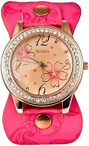 Womage Womens Ladies Dress Watches with Flower Pattern Diamond Jewelry - Rose