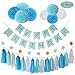 Parlie Blue Birthday Party Decorations, Birthday Party Supplies, Parlie 45pcs Party Decors and Supplies, Set includes Happy Birthday Banner, Paper Tassels, Pompoms and Garland Stars for Boys Blue